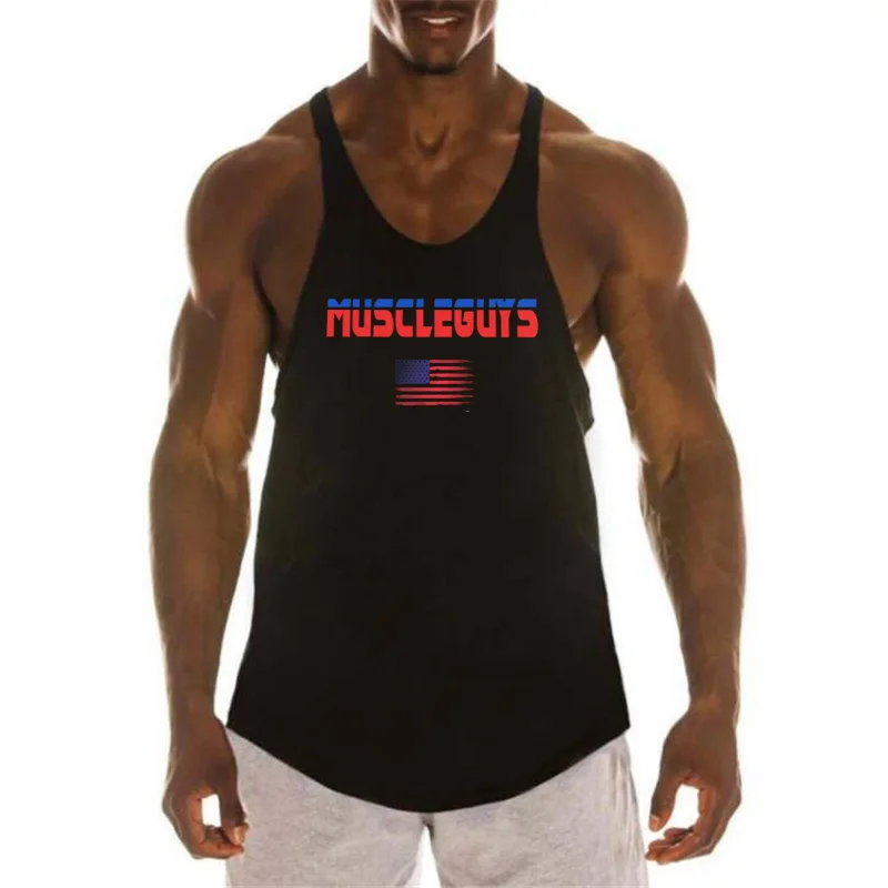 Muscleguys Brand Gyms Tank Top Bodybuilding Clothing Mens Cotton usa flag Fitness Shirt Muscle Vest Sportwear Singlets