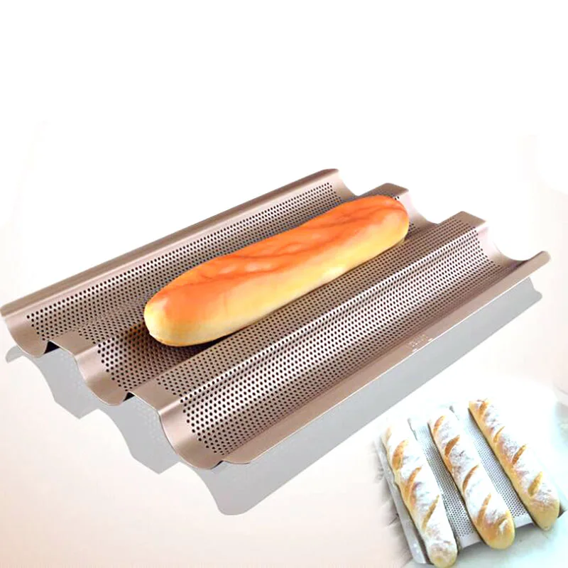 Nonstick Gold Baguette Frame Rack Heat Resistant Baguette French Bread Baking Tray Carbon Steel Baguette Bread Baking Mold Pans