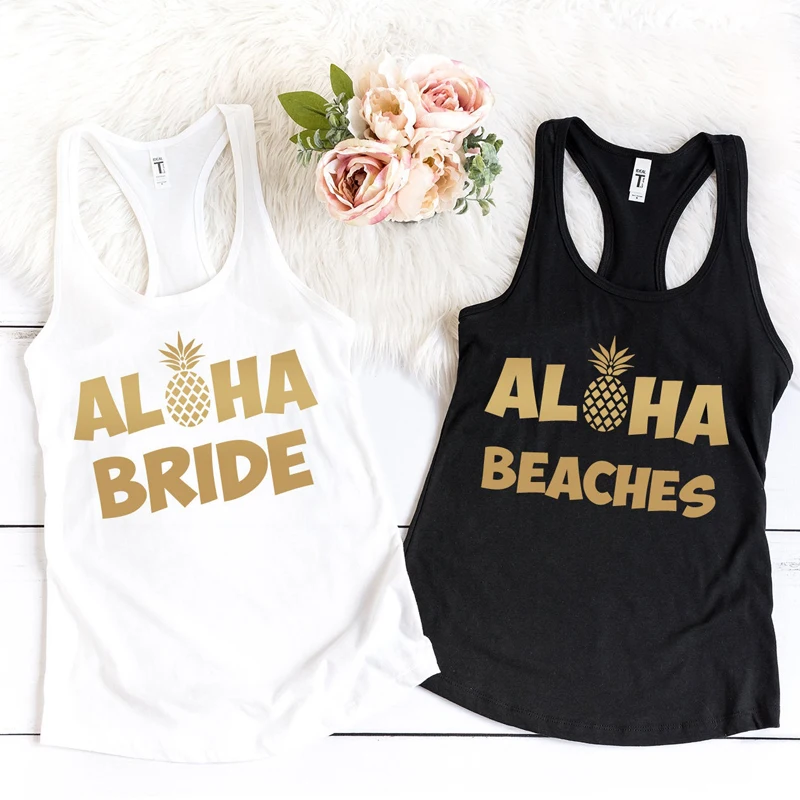 Vest aloha Beaches Shirt Casual  Bachelorette Tank Pineapple Printed Vest Graphic Tops Summer Ladies Sleeveless Aloha Bride Tank