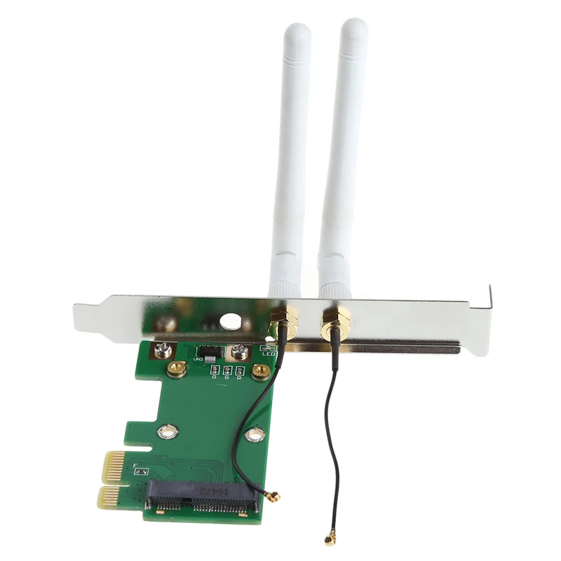 Wireless Wifi Network Card Mini PCI-E To PCI-E 1X Desktop Adapter + 2 Antennas