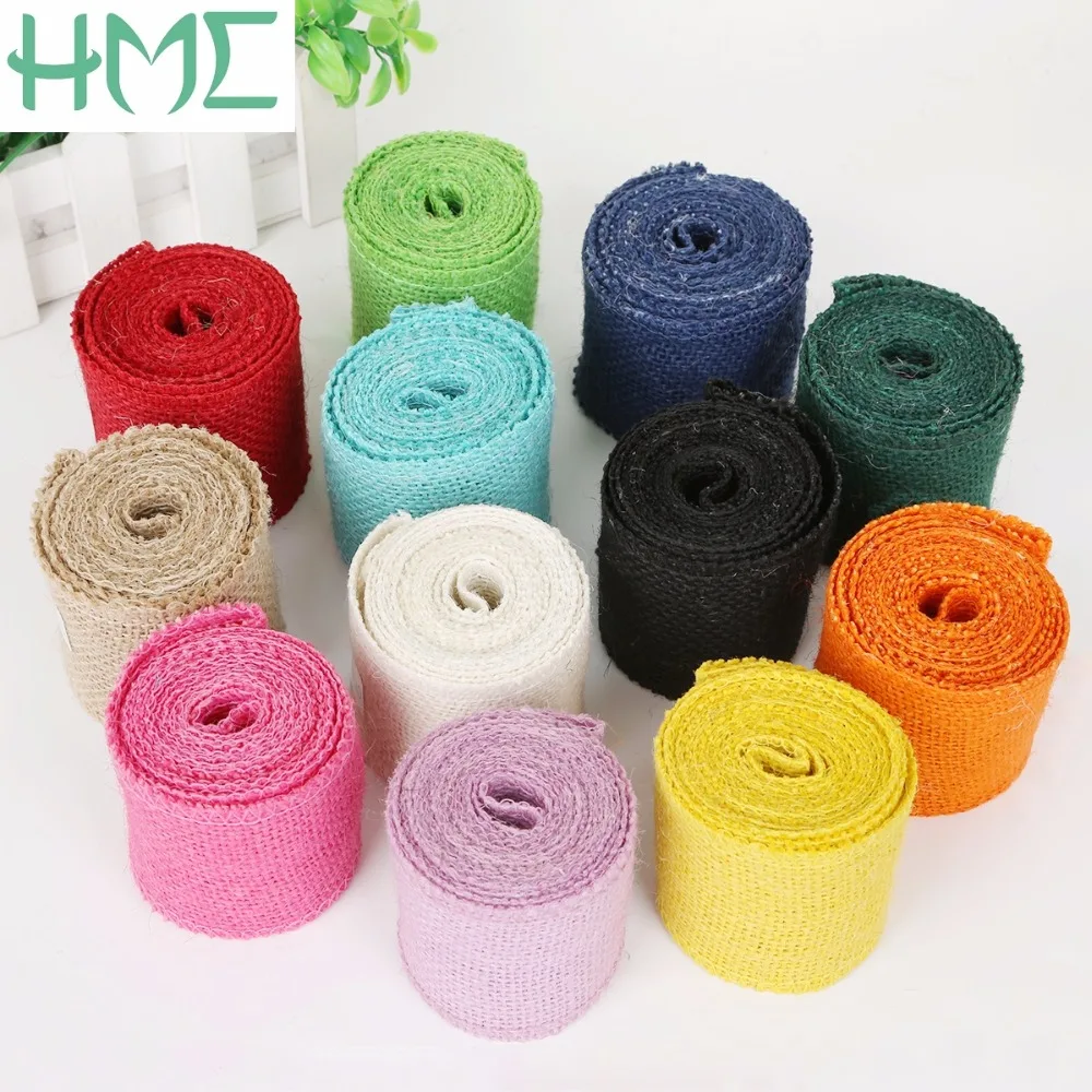 2M width 6cm Colorful Natural Jute Burlap Ribbon Jute Fabric Hessian Ribbon Trims Tape Rustic Wedding Flower Party Decoration