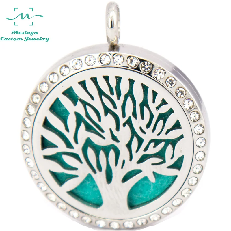 

10pcs mesinya czech crsytal tree of life(30mm) Aromatherapy / Essential Oils surgical S.Steel Perfume Diffuser Locket Necklace