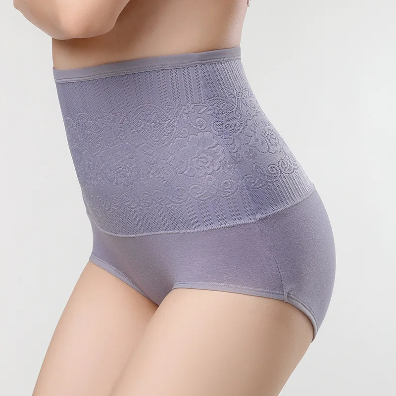 KJ015-ropa interior ajustada de algodón sólido para mujer, bragas de talla grande de cintura alta, Jacquard, lencería Sexy, bragas moldeadoras del cuerpo
