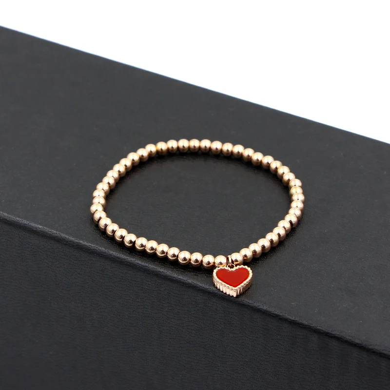 Fashion Lace Double - Sided Peach Heart Beads Elastic Rope Bracelet Rose Gold Color Bracelet For Women Jewelry