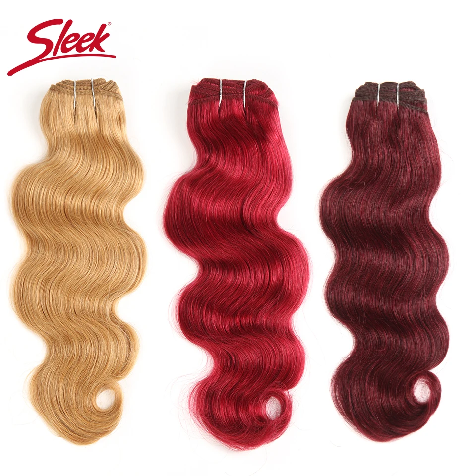 Sleek Brazilian Natural Body Wave Hair 1 Bundle Colored #27 #30 #99J #Burgundy Red Remy Human Hair Weave Extensions 10-22 Inches