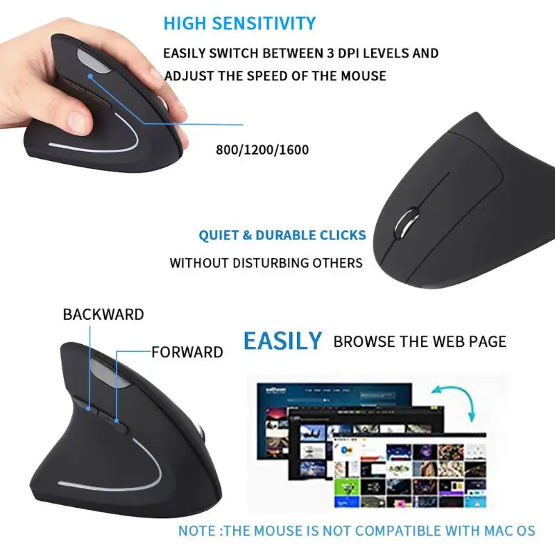 2.4G Wireless Left Hand Vertical Mouse Computer Gaming Mice USB Optical Mouse For Laptop PC Computer