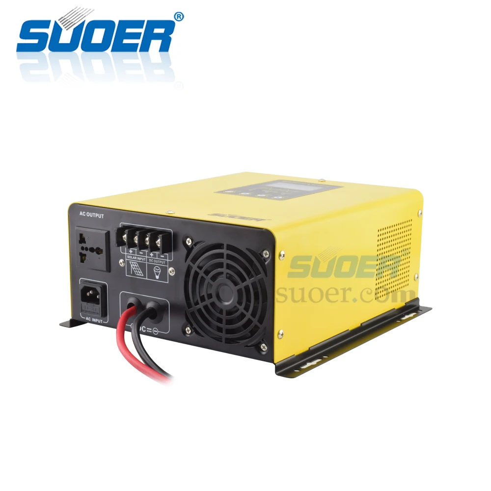 Suoer【 Hybrid Inverter 】 Low Frequency 12V DC to 220V AC 1000W Pure Sine Wave 30A PWM ControllerWith AC Charger 20A(PL-1KVA)