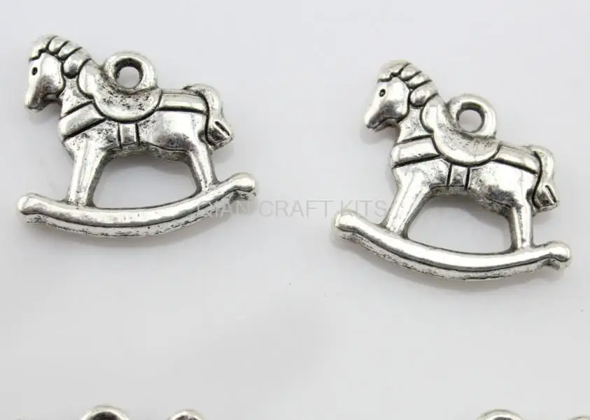 set of 30 pcs rocking horse antique bronze silver for child pendant zinc alloy charm, drops for diy 19X16mm AY0201