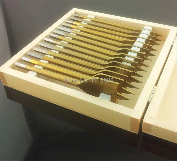 13Pcs Titanium Coated Spade Bits (Platte Bits) In Een Houten Doos