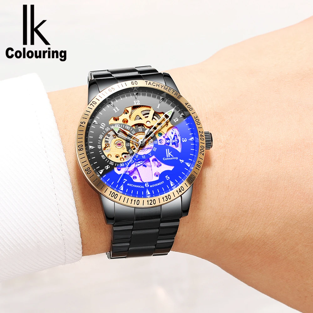 IK Colouring Skeleton Mechanical Watch for Men Fashion Casual Stainless Steel Bracelet Relogio Masculino Automatic Montre Homme