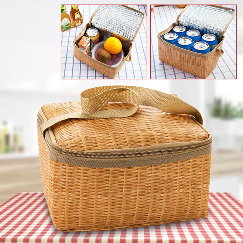 

1 Pcs Lunch Insulated Bag Waterproof Portable Thicken Tote for Outdoor Picnic Travel Large Capacity Weave Fresh Cooler Thermal