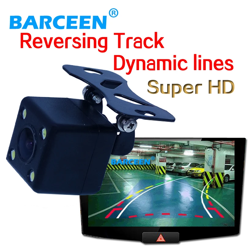 Apply into various cars auto ccd car reversing camera wire  waterproof function and 4 led  170 lens angle dynamic track line