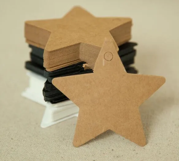 100Pcs Star Kraft Paper Label Wedding Christmas Halloween Party Favor Price Gift Card Luggage Tags White Black Brown 3Colors