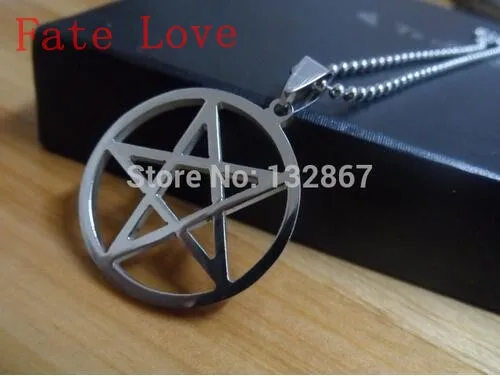 Fate Love Lot 5pcs Wholesale pentagram satanic symbol Satan worship pendant stainless steel Free Chain Both Polished 