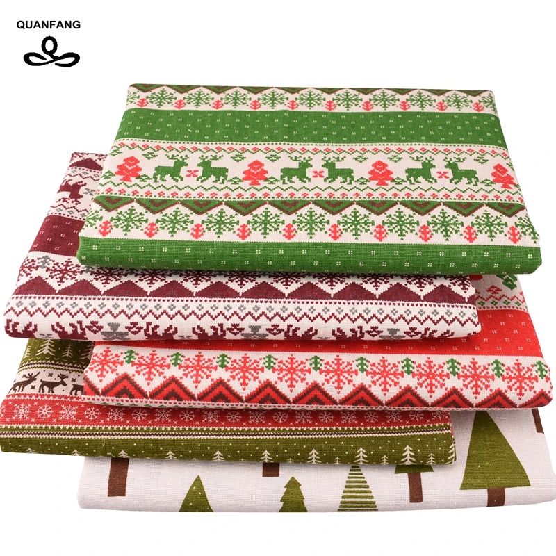 QUANFANG 5 pz/lotto Serie Di Natale Stampato In Cotone E Lino Tessuto Per Patchwork e FAI DA TE, Quilting, Cucito, Divano, borsa tavolo, Tenda,