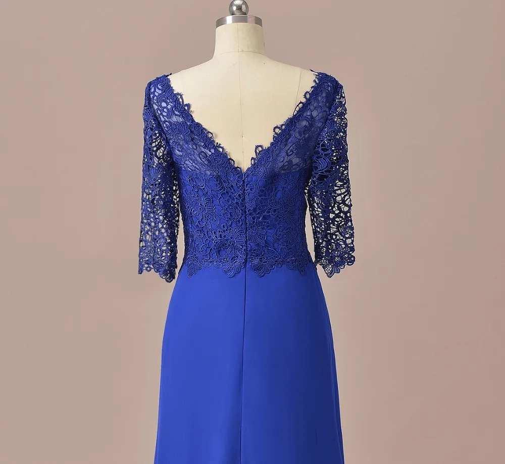 Vintage 2024 Mermaid Lace Mother Of the Bride Dress Royal Blue Half Sleeves Wedding Groom Formal Evening Dress SLD-M14