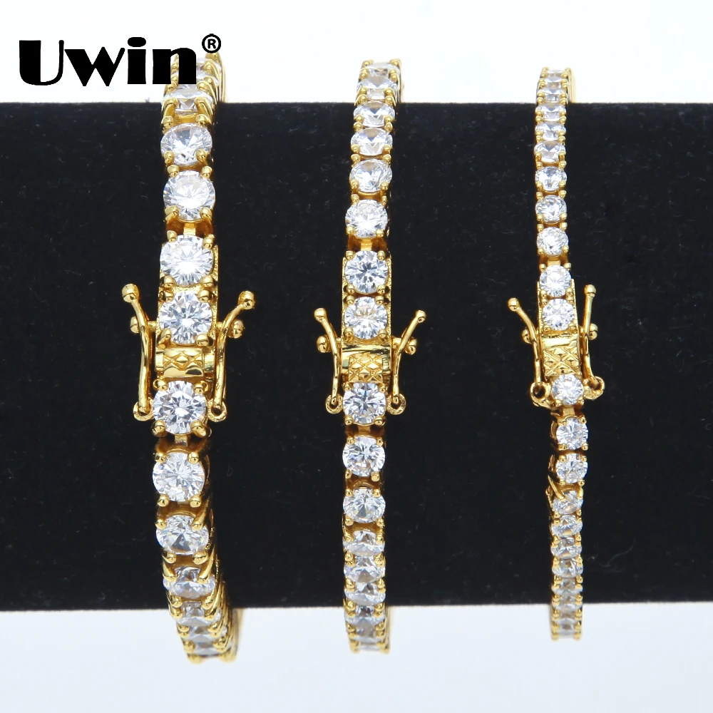 Uwin Luxury Women Men Cubic Zirconia Bracelet Round Crystal AAA CZ Tennis Link Wrist Bracelets Fashion Jewelry Drop Shipping