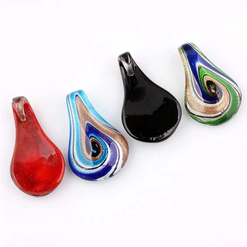 Q Wholesale 6pcs handmade Murano Lampwork Glass 4 Color Water Drop Pendant Fit Necklace Jewelry Gifts Women