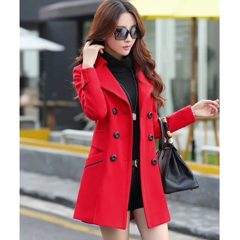 UHYTGF Korean Winter Woman Wool Coat 2021Plus size Women Woolen Long Coat Female Autumn Fashion Double-Breasted Women Jacket 272