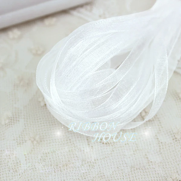 (40 Meters/lot) 1/4\'\'(6mm) White Organza Ribbon Wholesale Gift Wrapping Ribbons Decorative Packaging Box Wedding Celebration