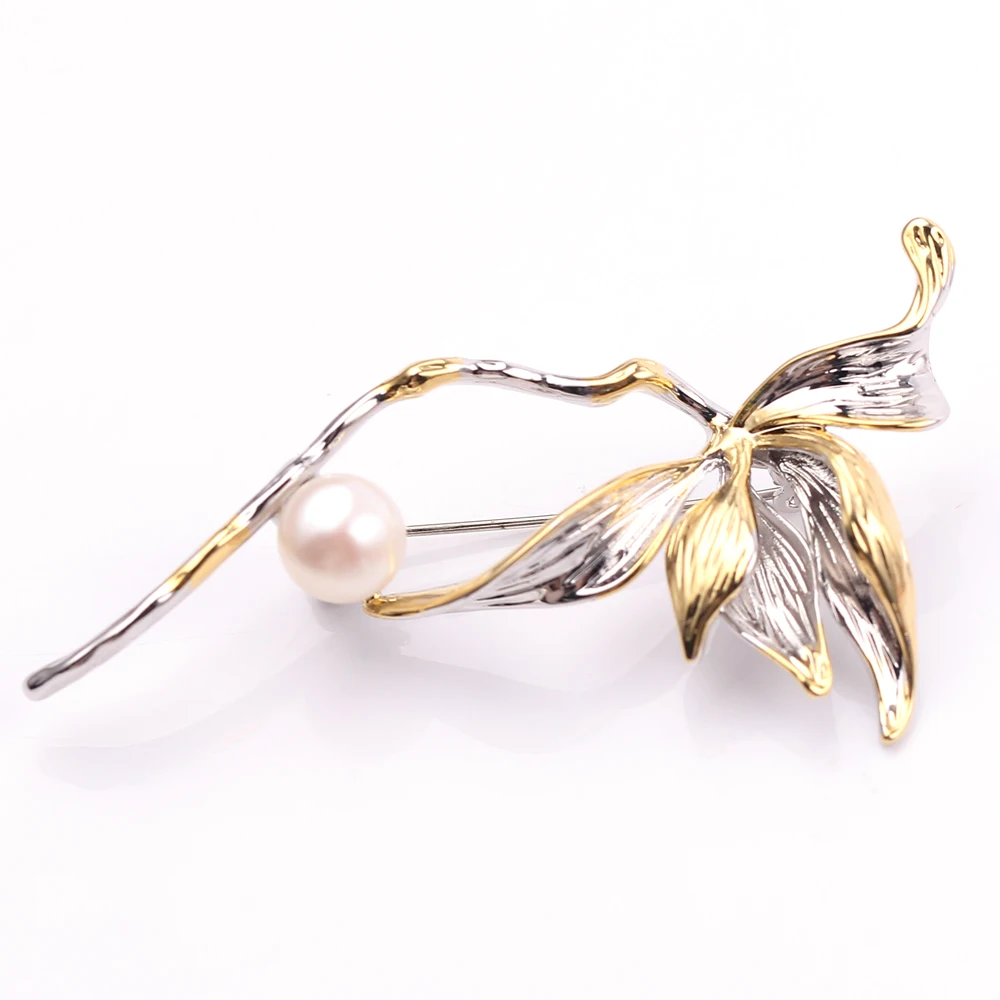 Tulip Pin Brooch Natural Freshwater Pearl Flower Shape Brooches For Women Wedding Jewelry Accessories