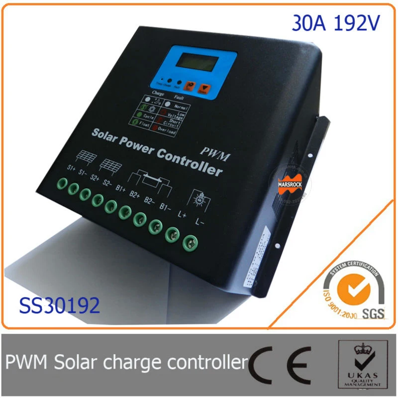 30A 192V Intelligent PWM Solar Charge Controller with LCD Display, MCU design, High Input Voltage for PV Solar System