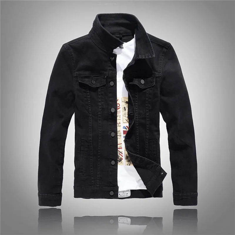 Sokotoo Men\'s slim full sleeve all match denim jean jacket Casual black white fancy colored coat Outerwear