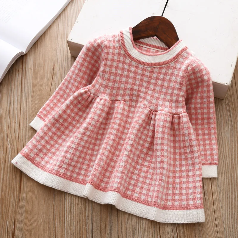 Girls Plaid Sweater Dress 2020 autumn winter children Toddler baby clothes dress for girl Kids princess party Christmas Dresses