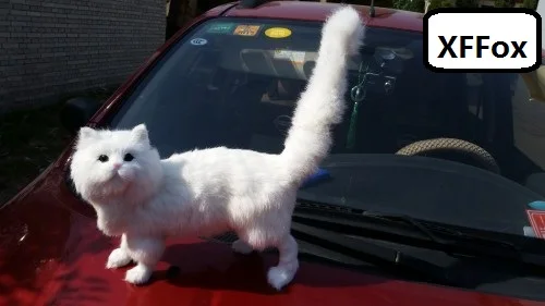 32x25cm Big Real Life White Cat Model Plastic And Furs Beautiful Standing Cat Gift Collectible Animal Figurine