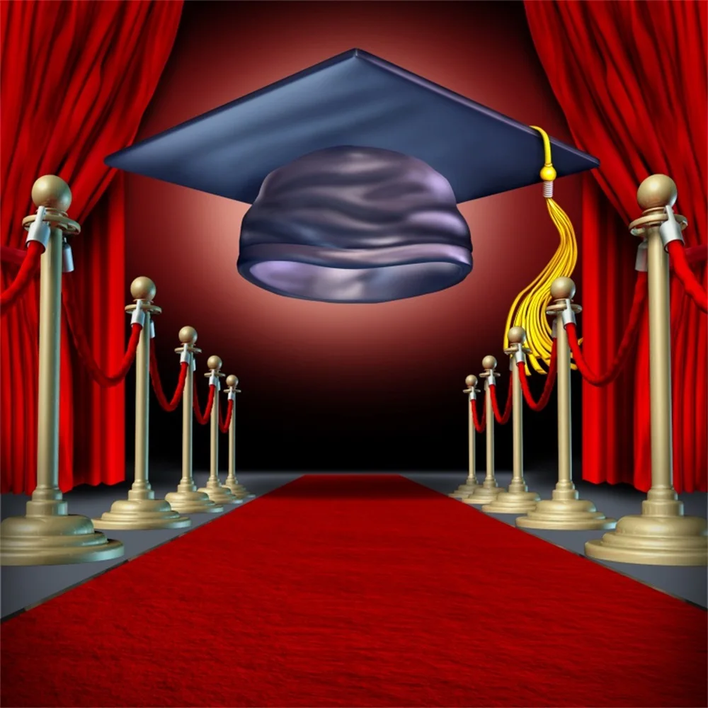 

Graduation Doctor Cap Red Carpet Curtains Scene 2024 Graduate Class Party Customized Photo Backdrop Photography Background