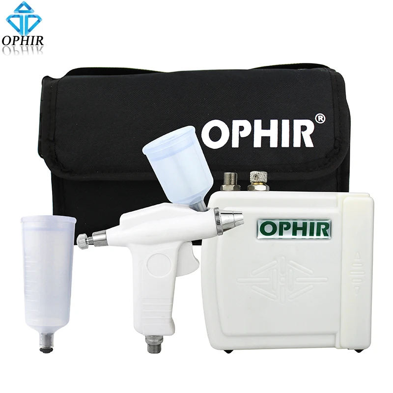 OPHIR 0.3mm 22CC 및 40CC 에어 브러시 키트, 에어 컴프레서 및 에어 브러시 백, 뷰티 에센스 네일 아트 바디 페인트 Tanning_AC003 + 