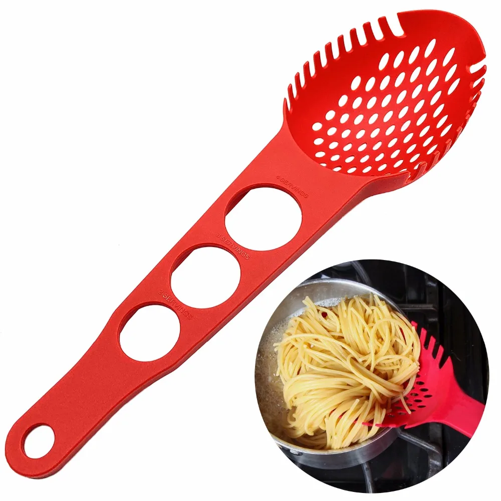 

2019 Nylon Spaghetti Server Non-Stick Pasta Fork Slotted Skimmer Spoon with Spaghetti Measure Tool Strainer Ladle for Kitchen