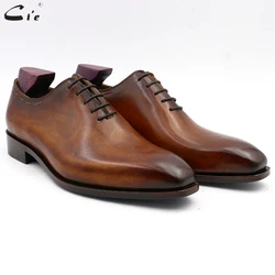 cie square toe whole cut bespoke custom handmade shoe full grain calf leather office shoe men's oxford shoe color brown OX08