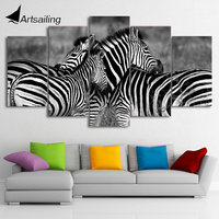 HD Printed 5 Piece Canvas Art Zebra Couple Large 5 Panel Canvas Art Wall Pictures for Living Room Free Shipping  NY-7603C