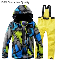 Traje de esquí impermeable para hombre, chaqueta y pantalón de alta calidad, para Snowboard, transpirable, grueso, cálido, para exteriores