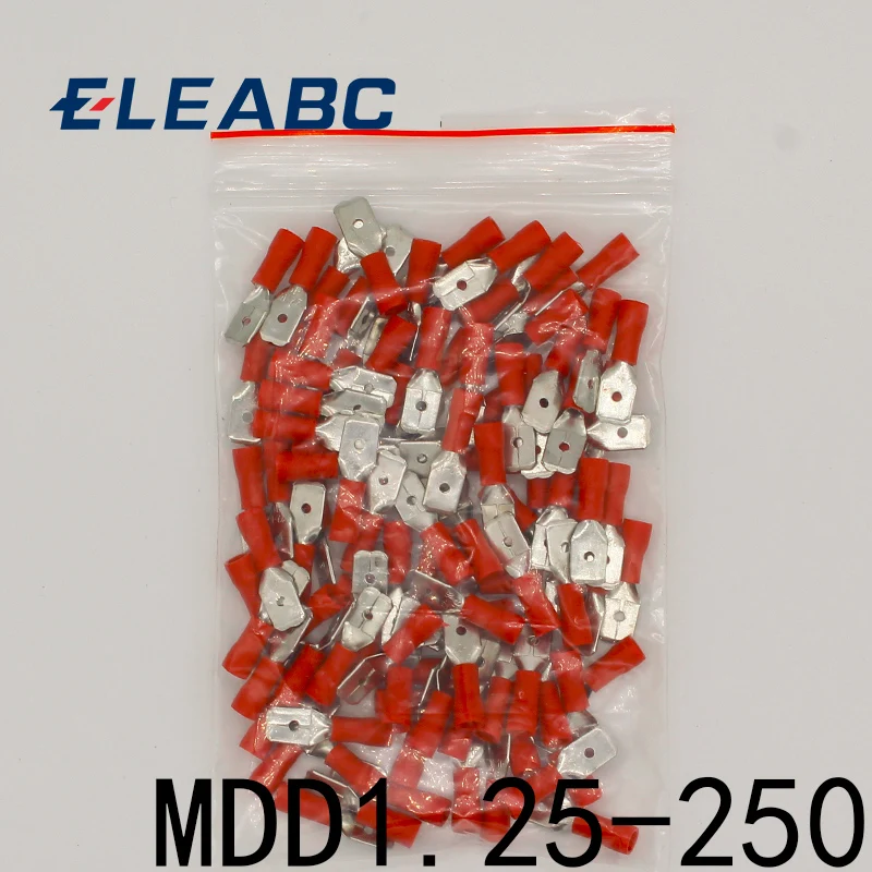 MDD1.25-250 male Insulated Spade Quick Connector Terminals Crimp Terminal AWG MDD1-250 100PCS/Pack MDD