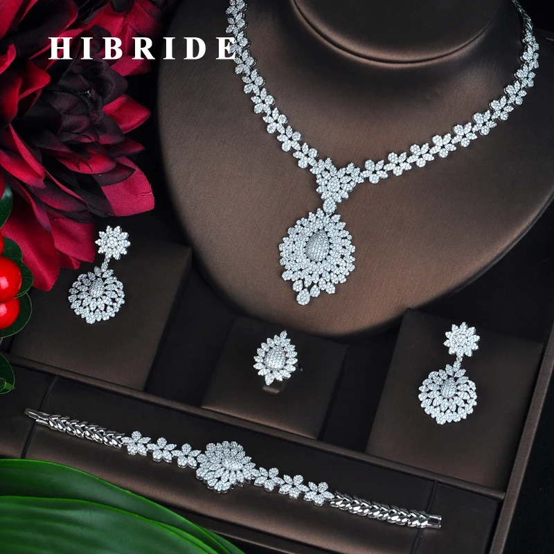 

HIBRIDE New Full Cubic Zirconia Big Pendientes Jewelry Set For Women Bridal Wedding Accessories parure bijoux femme N-706