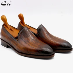 Cie Round Toe Laser Patina Brown Calf Leather Bespoke Leather Men Shoe Handmade Calf Leather Bottom Breathable Men's Loafer LO04