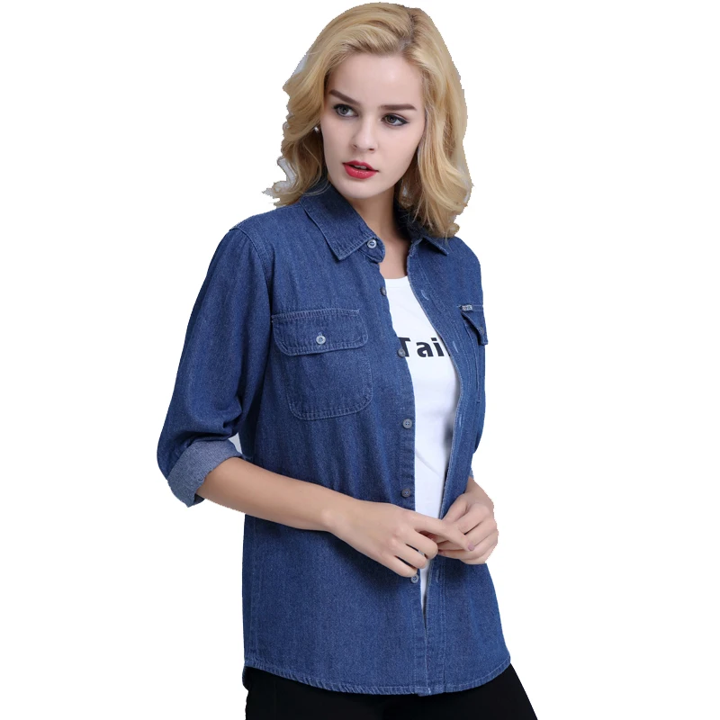 Fashion Korean spring large size women\'s casual denim jacket long thin-sleeved long-sleeved shirt in autumn