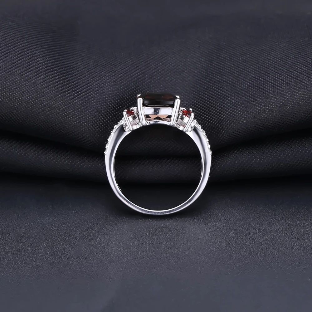 GEM\'S BALLET Smoky Quartz 925 Sterling Silver Natural Gemstone Rings For Women Wedding Engagement Luxury Fine Costume Jewelry