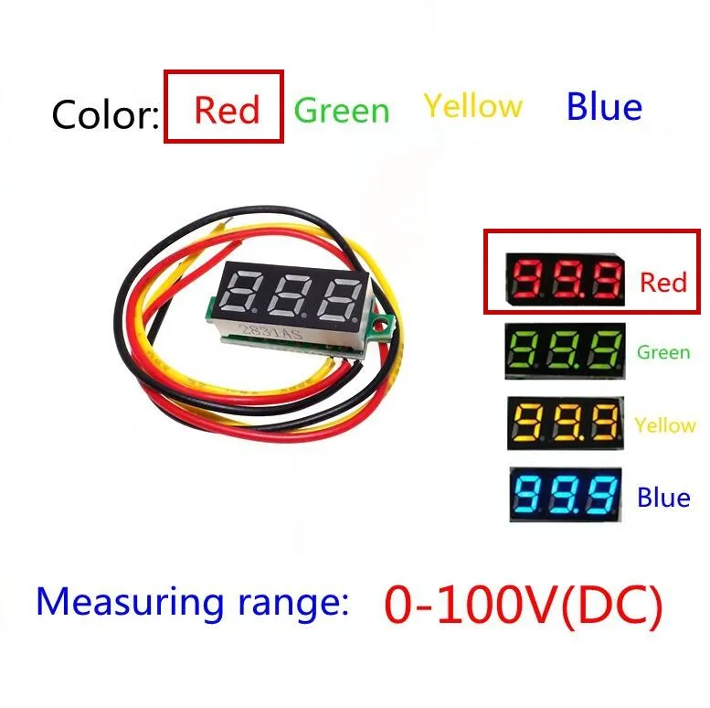 Red Three line precision DC digital voltmeter head LED digital voltmeter DC4.5V-30V 0.28 Inch Mini Digital Voltmeter  0-100V