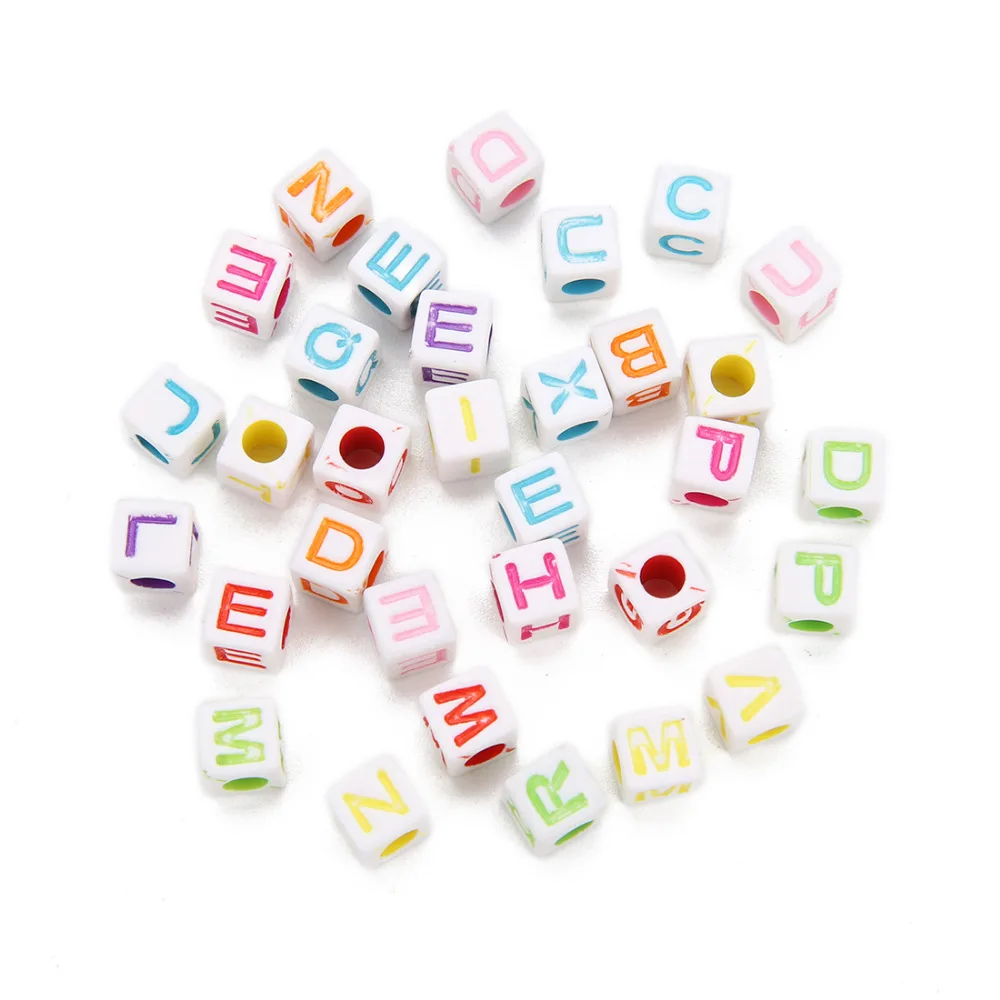 LOULEUR 100pcs/lot 6/7/10mm Handmade Square Alphabet Letter Acrylic Colorful Beads For Diy Bracelet Necklace Jewelry Making