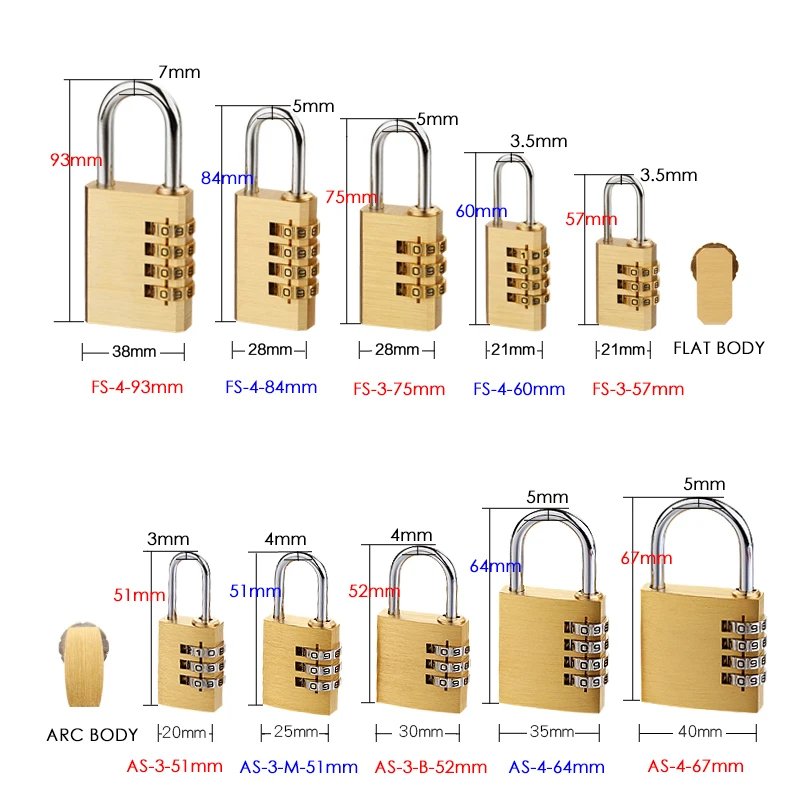 KAK Solid Brass Copper Security Padlock Password Combination Code Lock for Gym Digital Locker Suitcase Drawer Lock Hardware