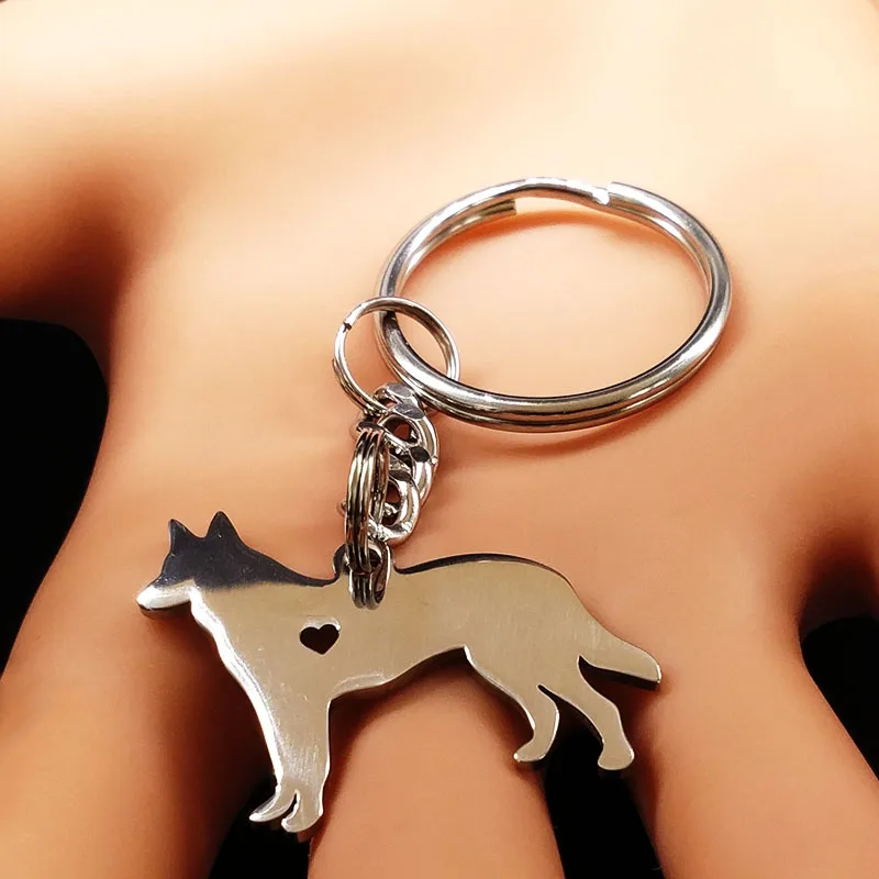 2024 Cute Shepherd Silver Color Stainless Steel Keychain for Women Fashion Dog Key Chain Jewelry llaveros para parejas K1328S01