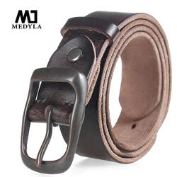 MEDYLA Original Cowhide genuine leather belt for men Strap male pin buckle vintage cowboy Casual designer brand men belt