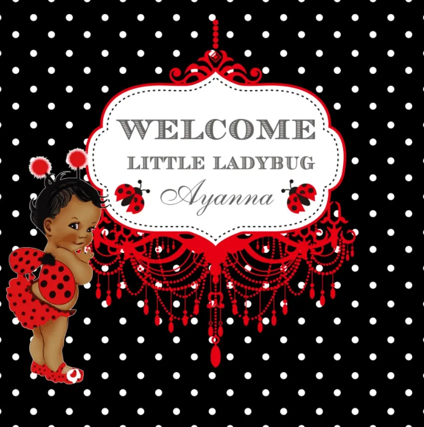 

Custom Miraculous Ladybug Baby Shower Blue Polka background polyester or Vinyl cloth Computer print birthday backdrop