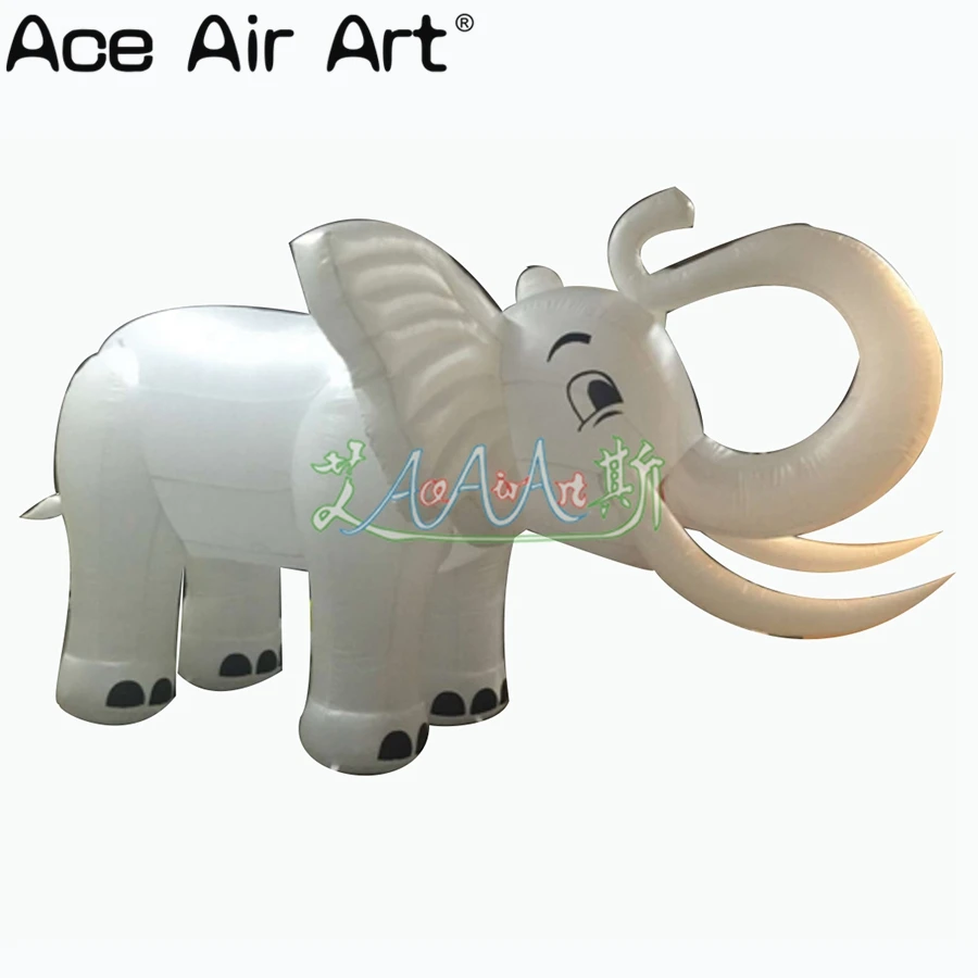 Lovely Promotional Outdoor Large White Inflatable Cartoon Elephant Model with White Ivory for Advertising Festival Decoration