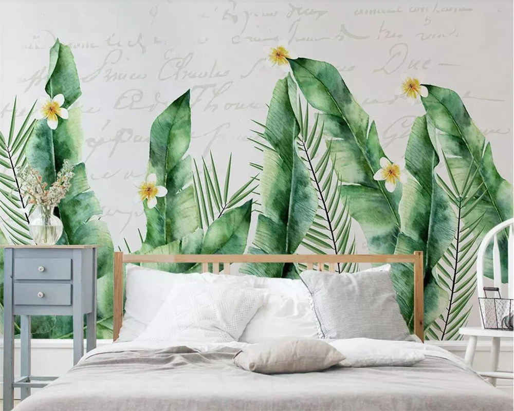 Beibehang Custom wallpaper fresh Nordic rural tropical leaves TV background wall 3d wallpaper living room murals papel de parede