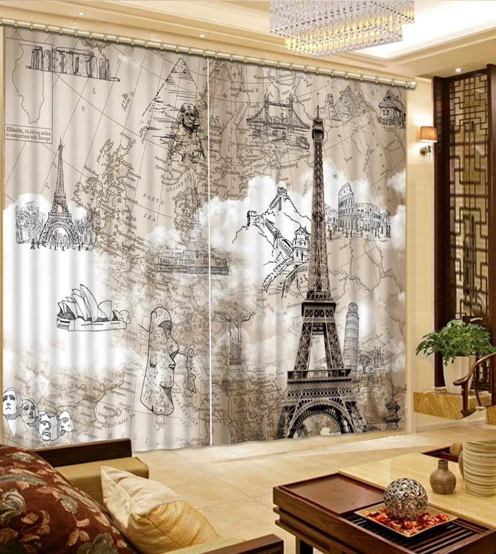 

3D curtains custom Tower Map home decor Living room bedroom 3d curtains Any room livingroom curtains