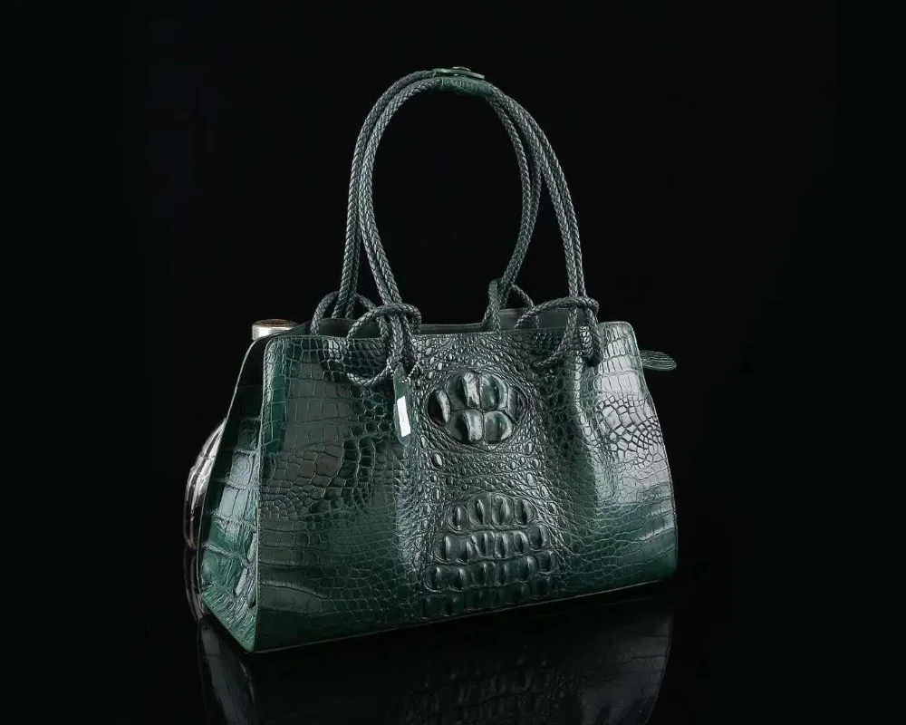 2018 latest rope handle top quality genuine crocodile skin women tote handbag pink green color free shipping